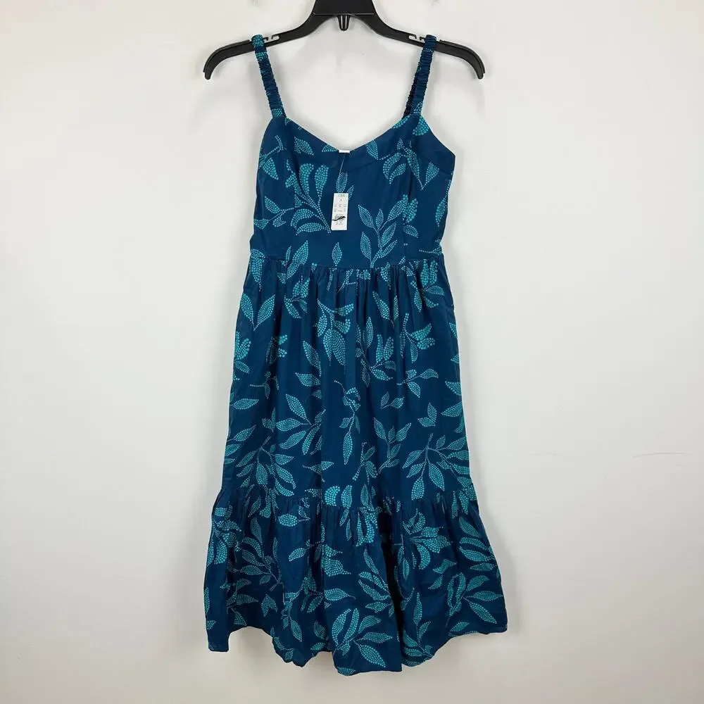 J.Crew Petite Poplin Corset Midi Dress Cotton Tropical Blue Vacation 0P NWT - Picture 5 of 12